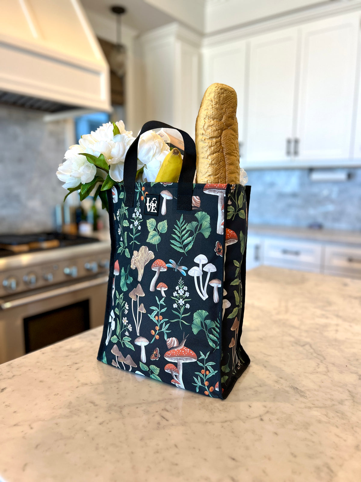 Love Sack Grocery Bag - Shroom Garden Black