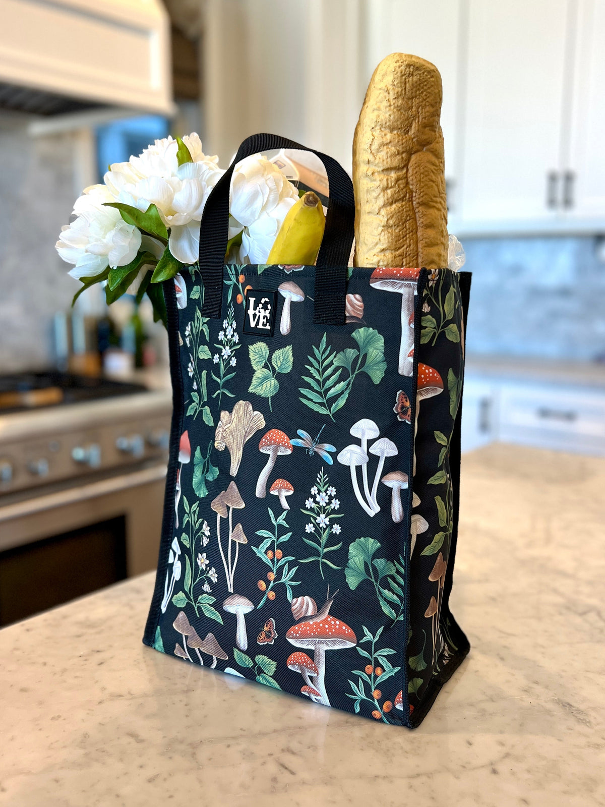 LOVE Sack Grocery Bag - Shroom Garden Black