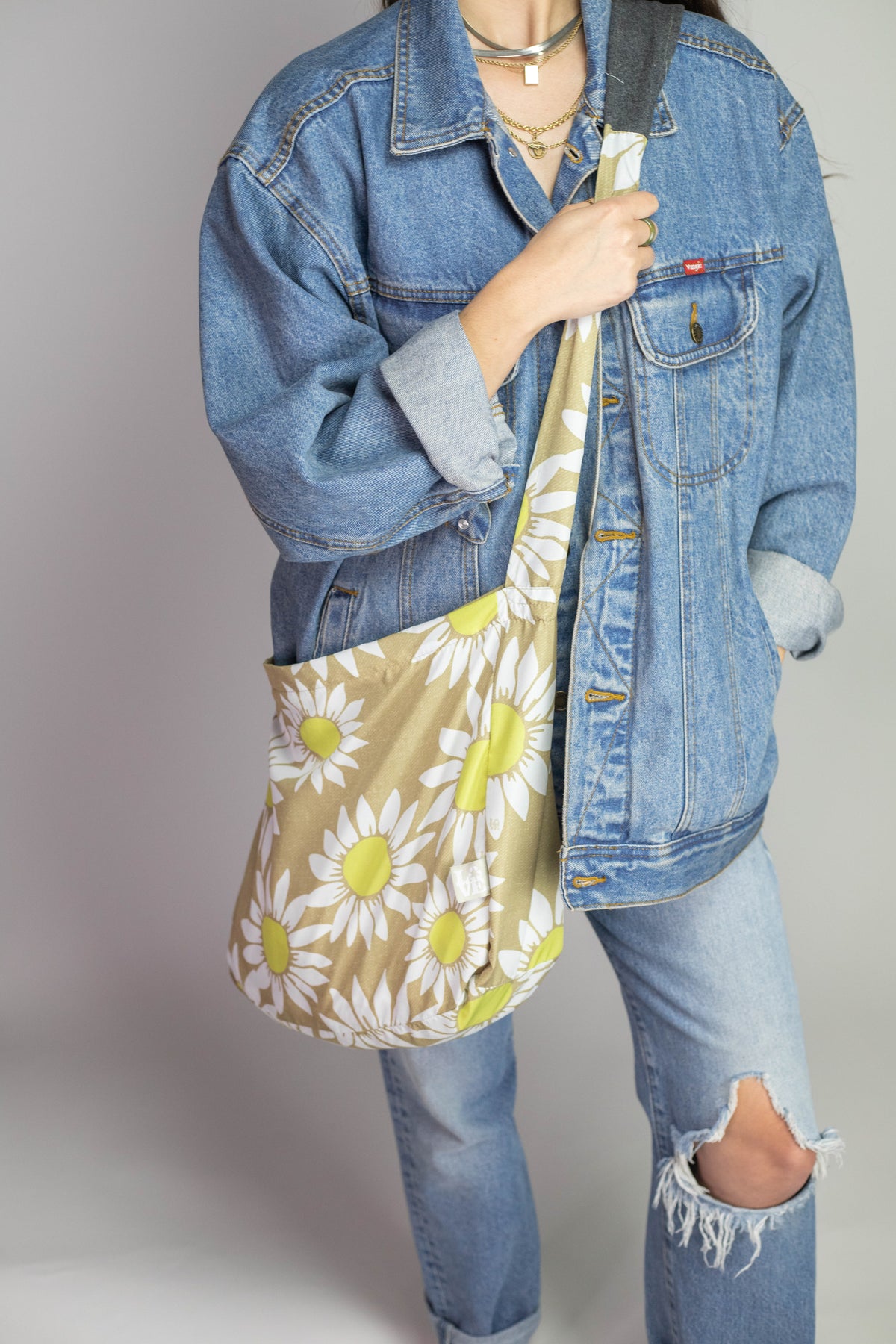 CROSSBODY STASH IT Tote Bag  -  SUNFLOWERS (WITH EXTRA LONG STRAP)