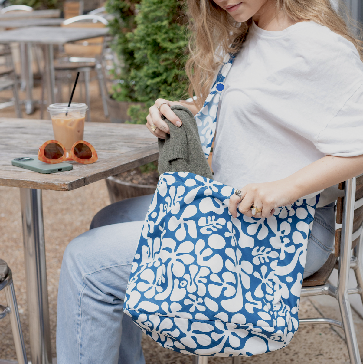 Crossbody Stash It Tote Bag -  Groovy LOVE Navy (with extra long strap)