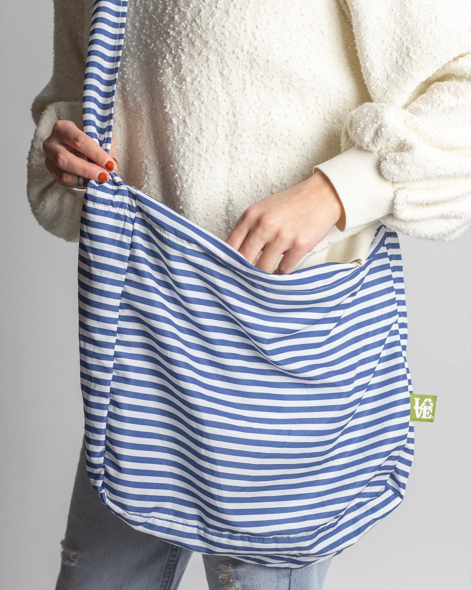 crossbody travel tote bag Made From 100% Recycled Plastic Crossbody Stash It Tote Bag — Sail Away