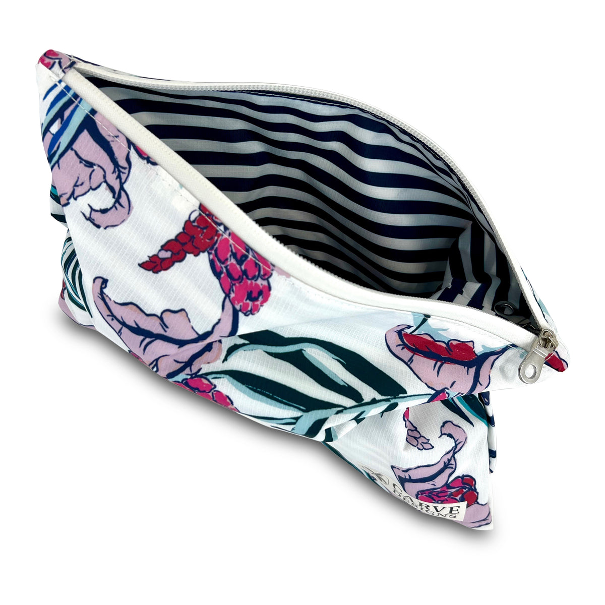 CARVE Wet Kiss Reversible Pouch - NAVY STRIPE/BOTANICAL